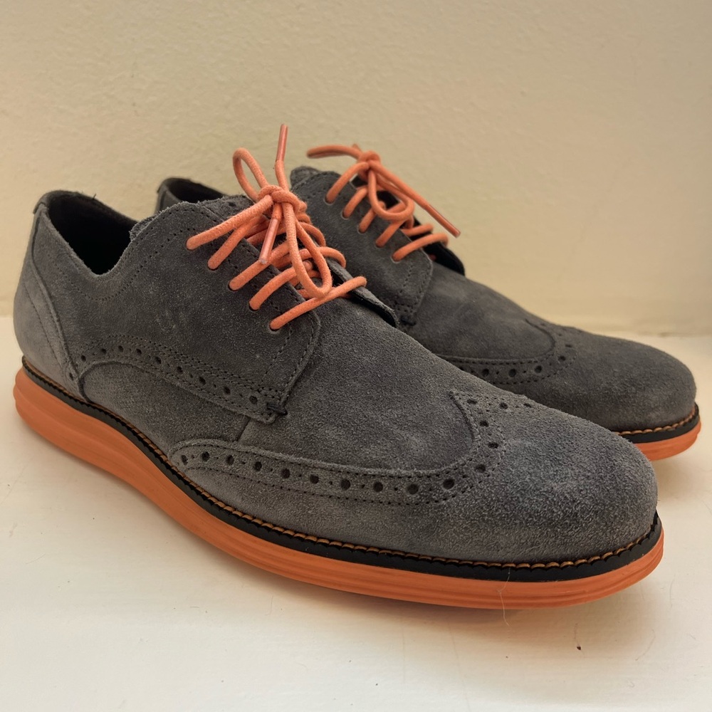 Cole Haan Gray Suede Oxfords with Orange Soles